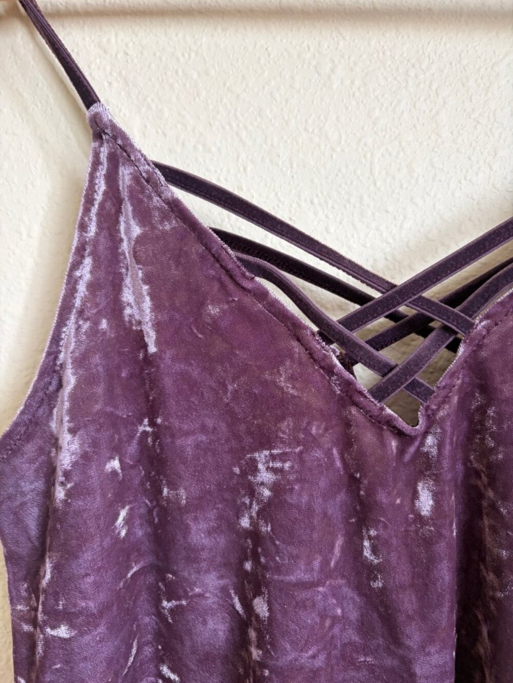 American Eagle Purple Crushed Velvet Strappy Cami Tank Top Size Small Y2K 90s Cr - Picture 4 of 7